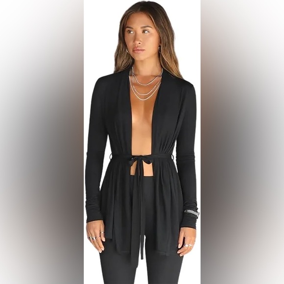 *Joah Brown* Black Tie Cardigan [S/M] - Picture 1 of 3